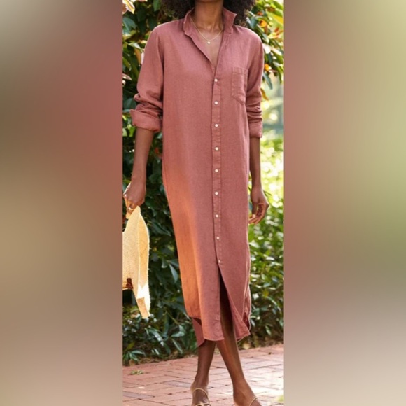 Frank & Eileen Rory Maxi Shirtdress Linen Mauve Size XXS - Picture 2 of 10